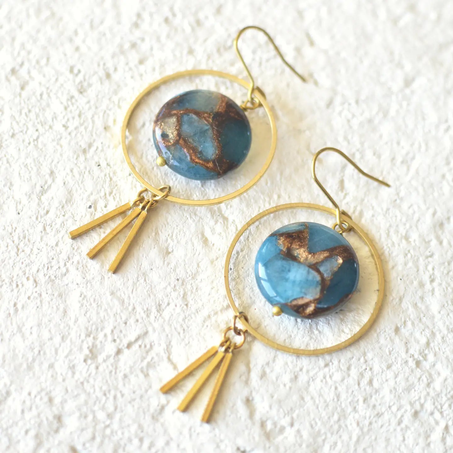 Blue Aqua Gemstone Dangle Hoops