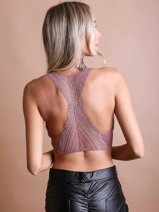 Seamless Front/Lace Racerback-Roseclay