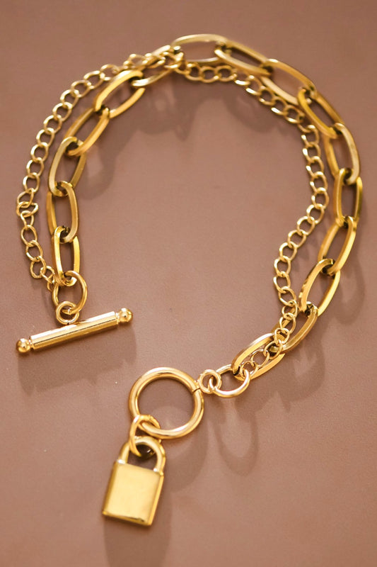 18k Non-tarnish Stainless Steel Chain Lock Charm Bracelet