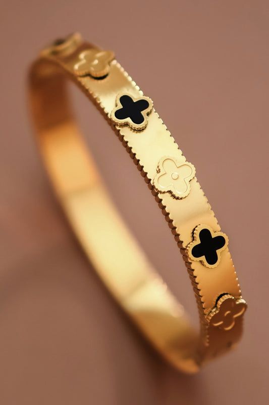 18k Waterproof Non-tarnish Stainless Steel Clover Hinged Bangle