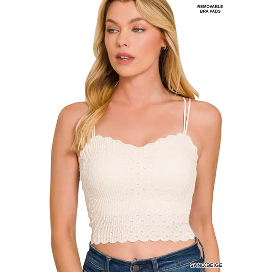 Seamless Lace Bralette w/Bra Pads-Sand Beige