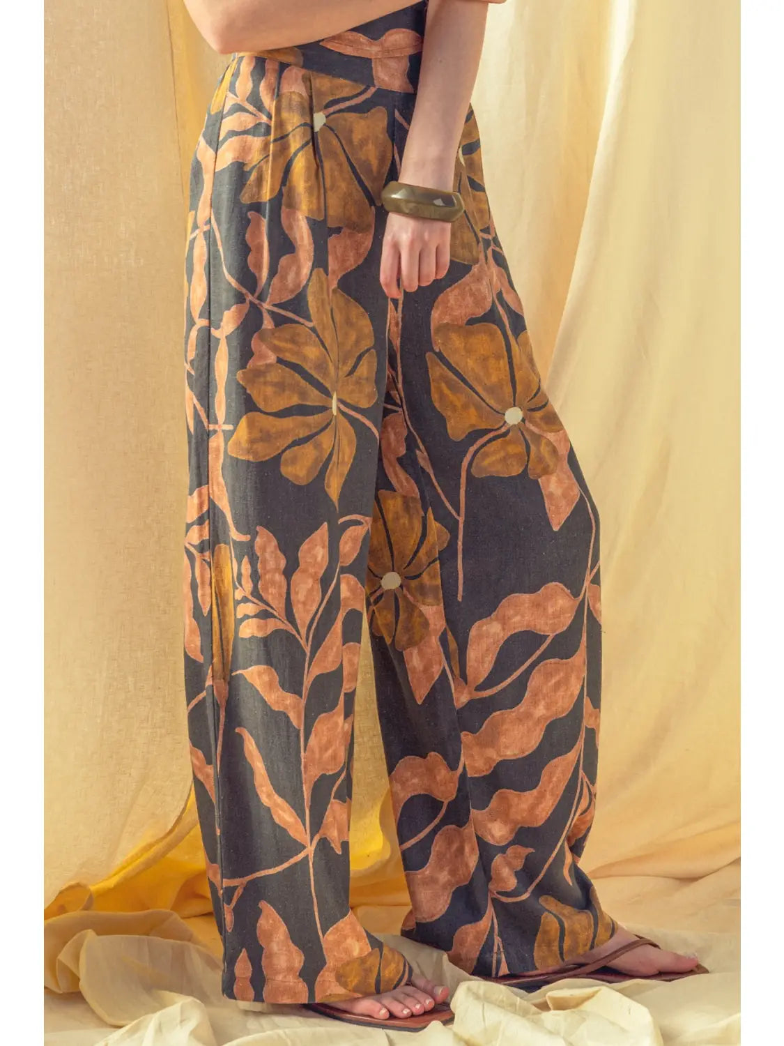 Multi Print Linen Wide Leg Pants