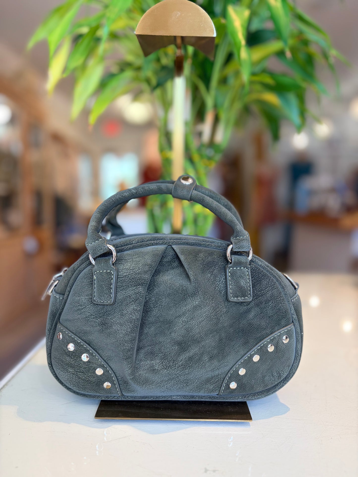 Suede Like Microfiber Leather Bowling/Crossbody Bag-Olive