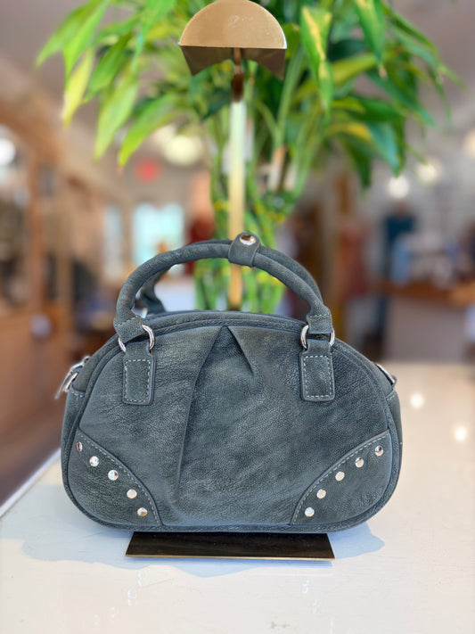 Suede Like Microfiber Leather Bowling/Crossbody Bag-Olive