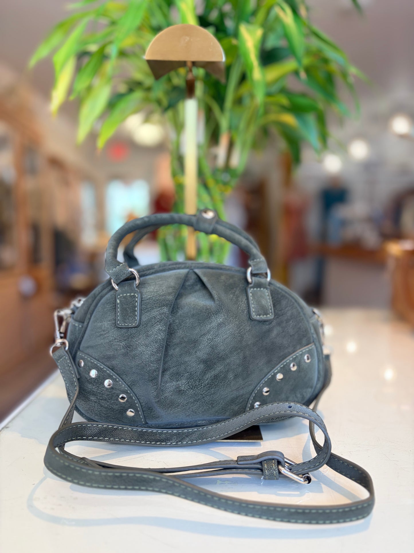 Suede Like Microfiber Leather Bowling/Crossbody Bag-Olive