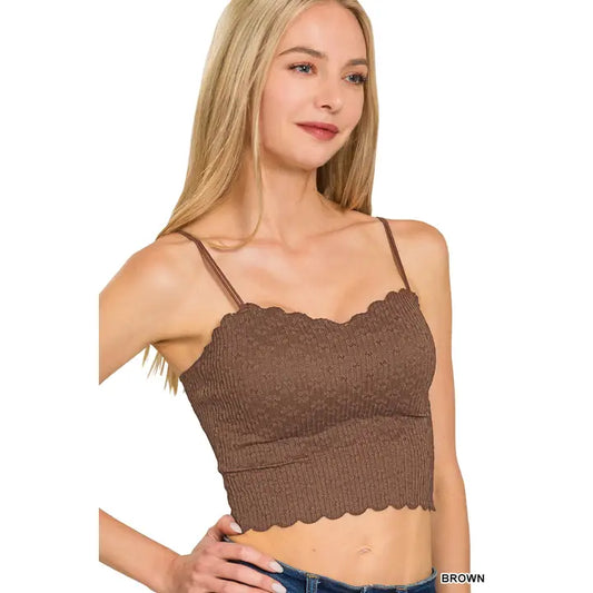 Seamless Lace Bralette w/Bra Pads-Brown