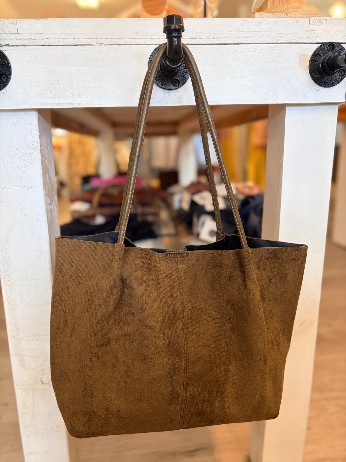Suede Like Microfiber Leather Tote-Olive