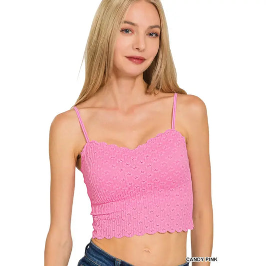 Seamless Lace Bralette w/Bra Pads-Candy Pink