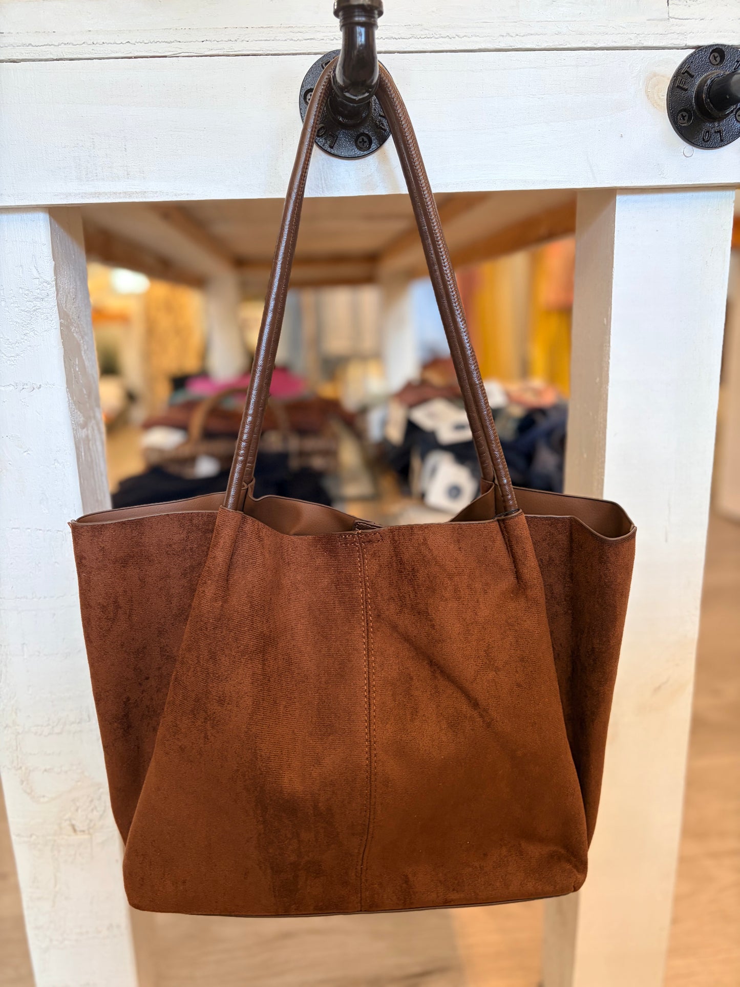 Suede Like Microfiber Leather Tote-Chocolate