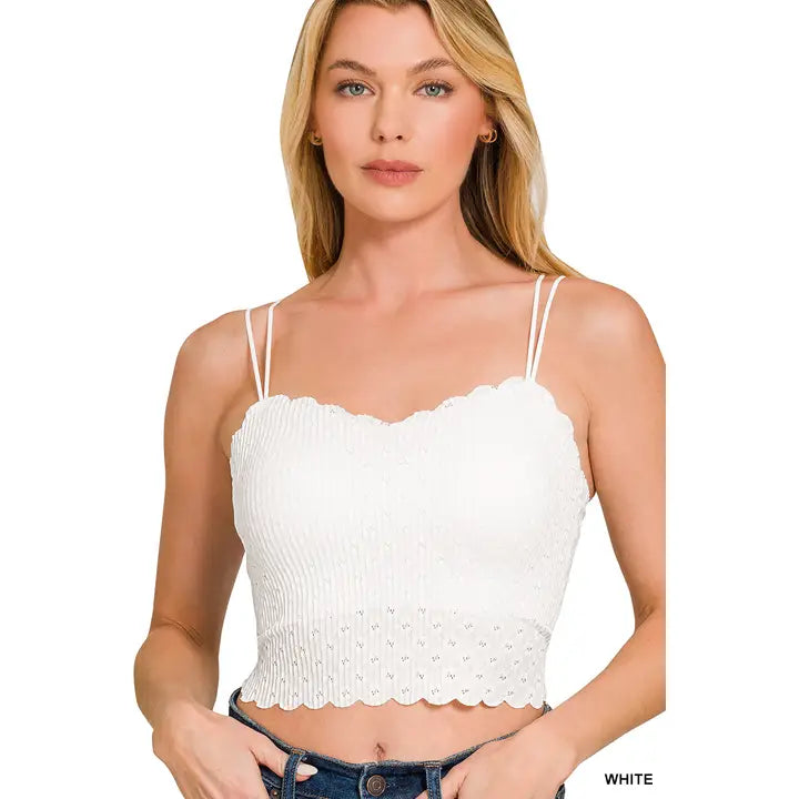 Seamless Lace Bralette w/Bra Pads-White
