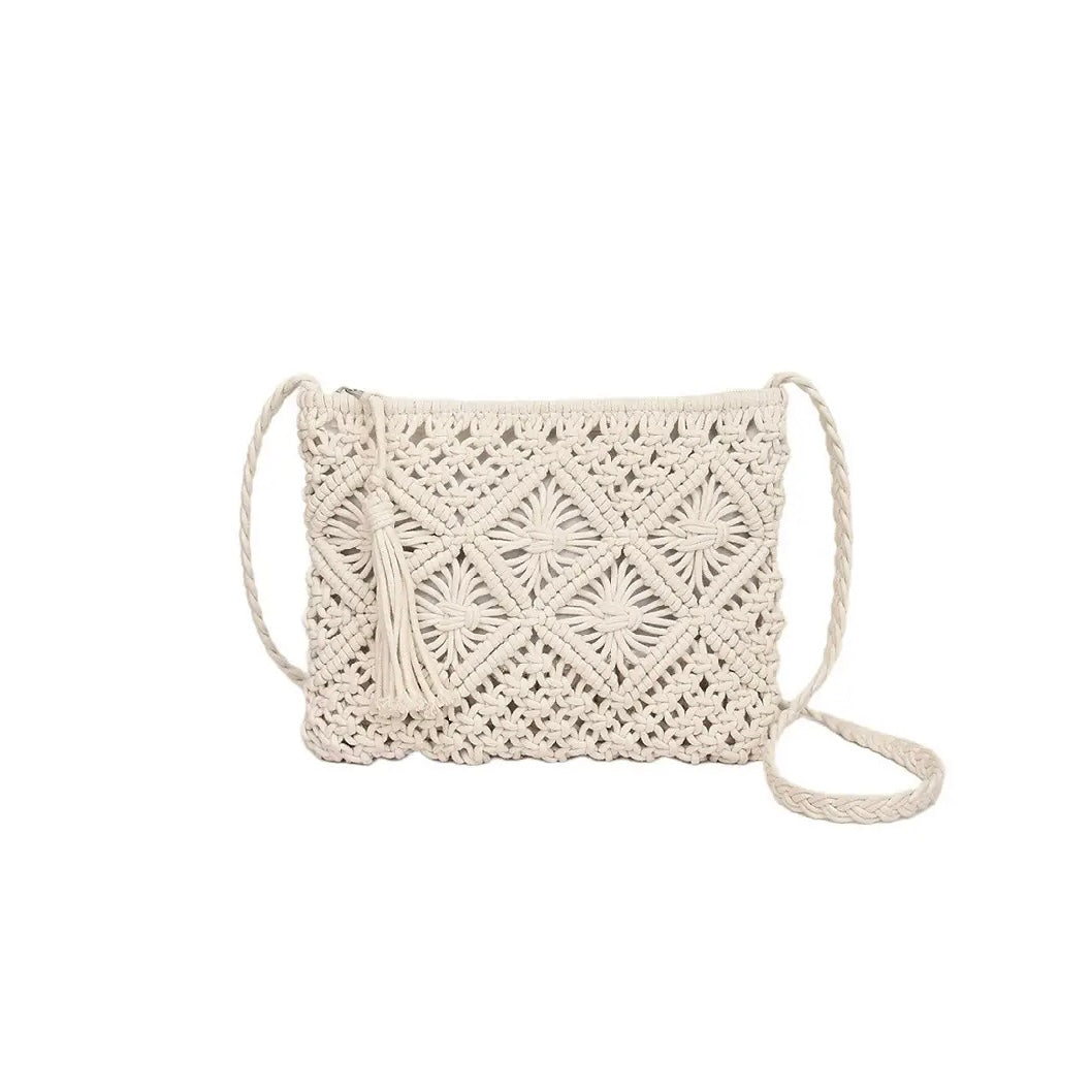 Woven Bohemian Tassel Crochet Shoulder Bag-Ivory