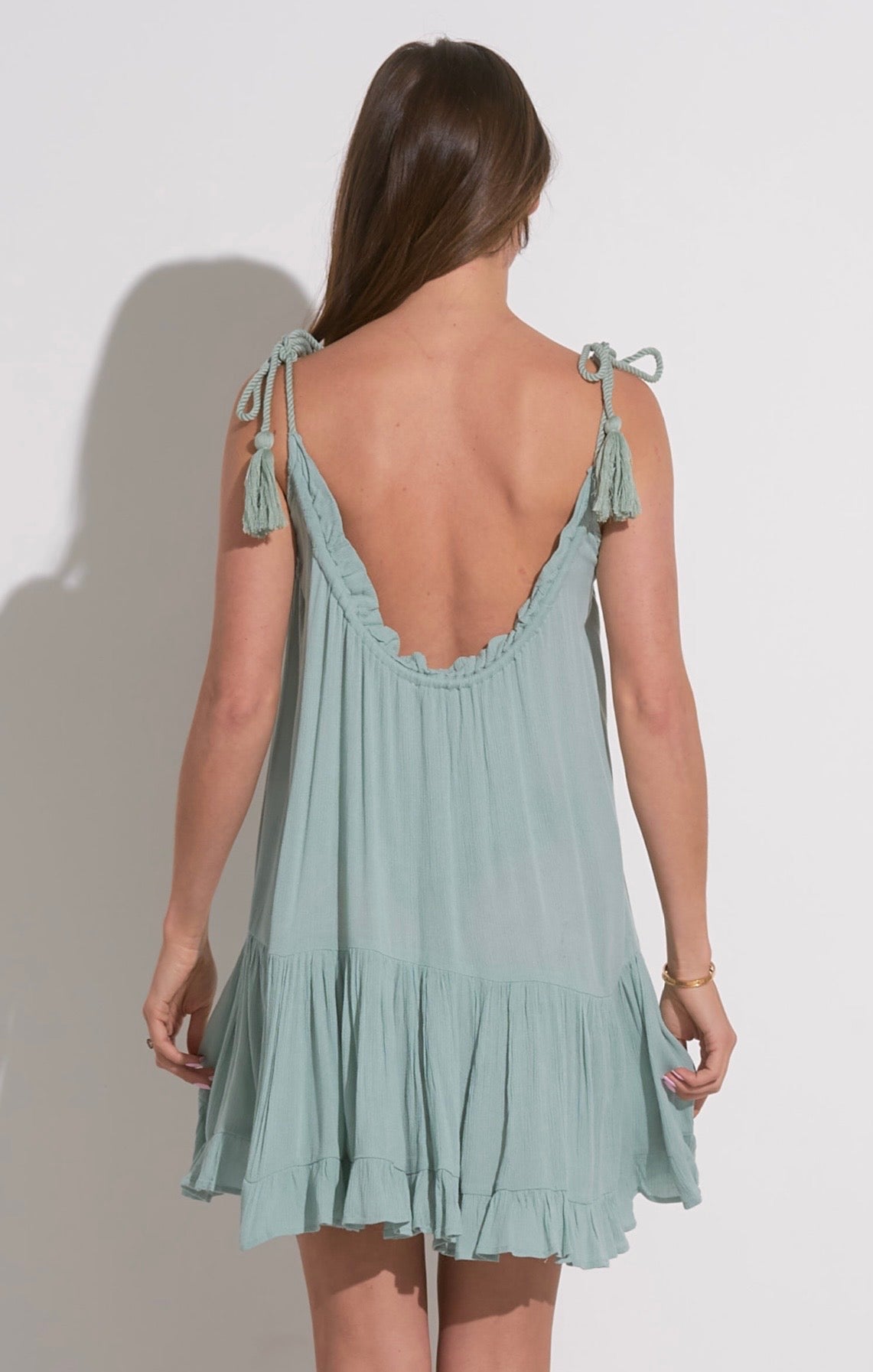 Spaghetti Tie Strap Dress-Teal Light