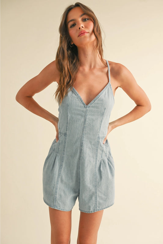 Chambray Denim Romper-Light Denim