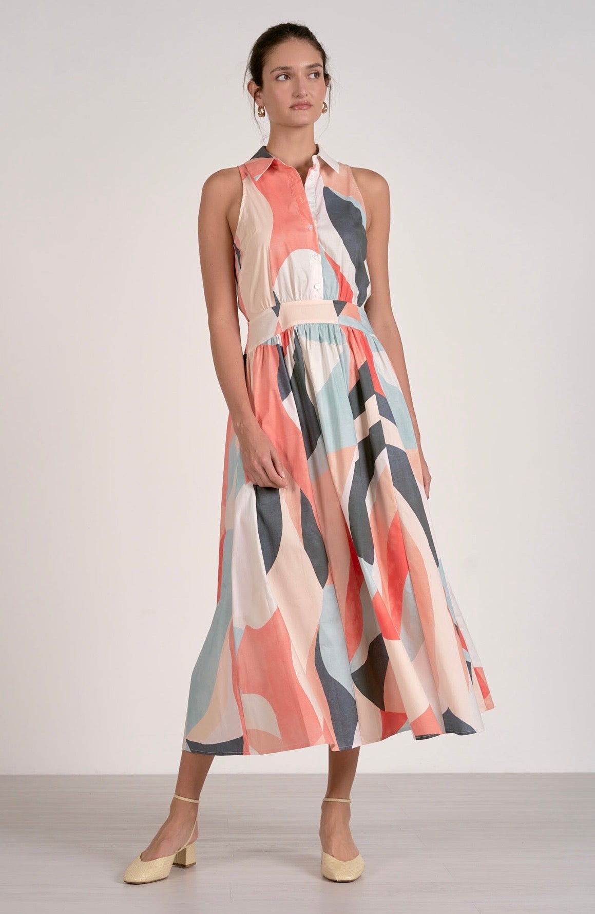 Collared Maxi Dress-Multi Prism