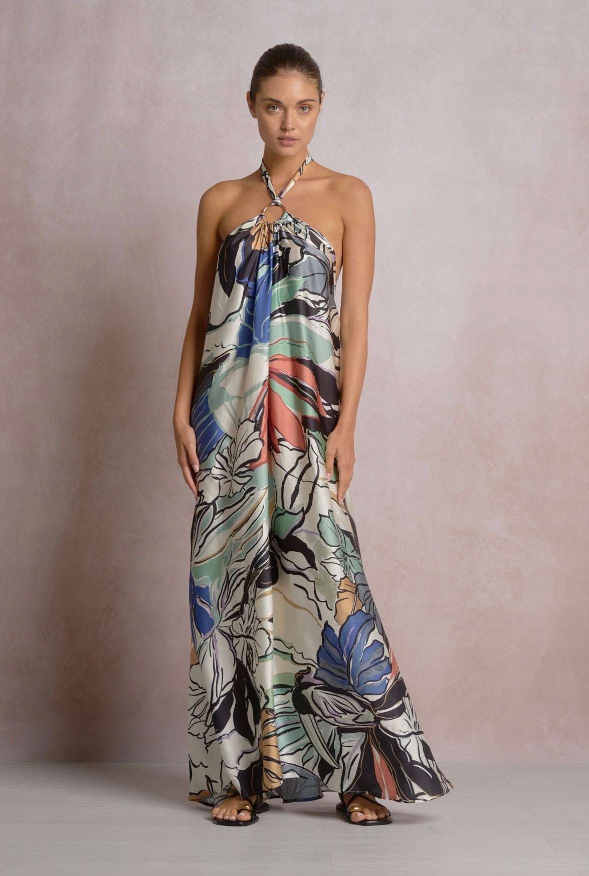 Maxi Halter Dress-Blue Botanical