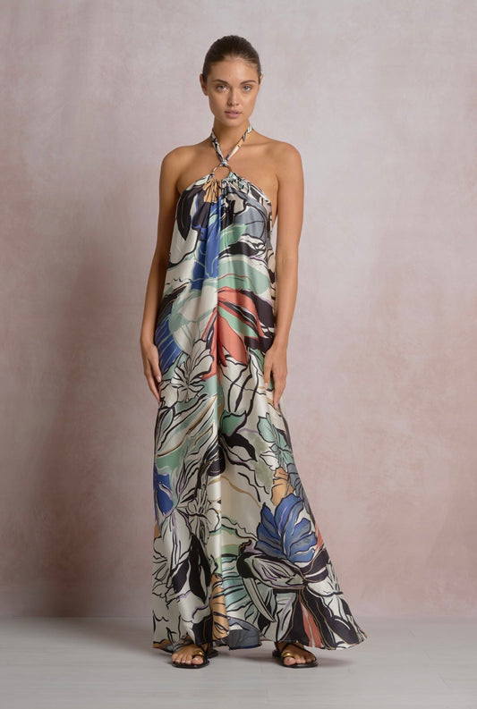 Maxi Halter Dress-Blue Botanical