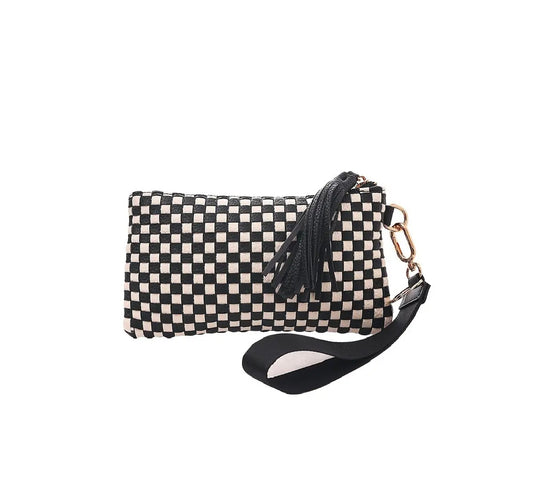 Woven Wonderlust Clutch Wristlet-Black Checkered