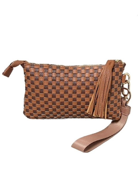 Woven Wonderlust Clutch Wristlet-Brown Checkered