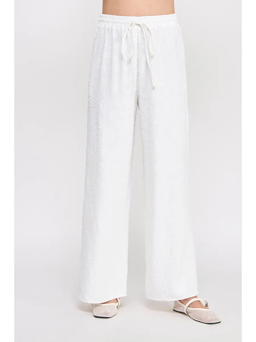 Jacquard Elastic Tie Waist Pants-Off White