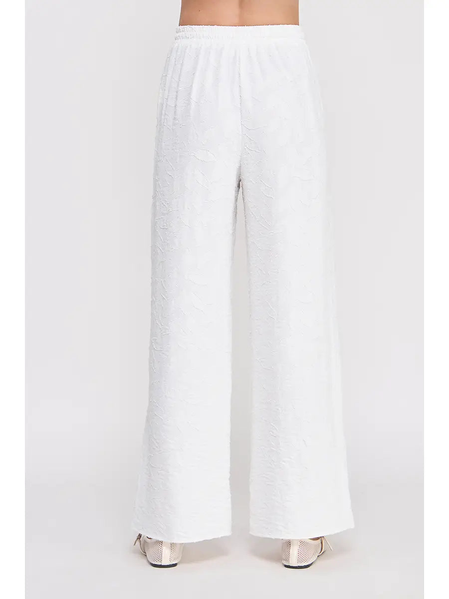 Jacquard Elastic Tie Waist Pants-Off White