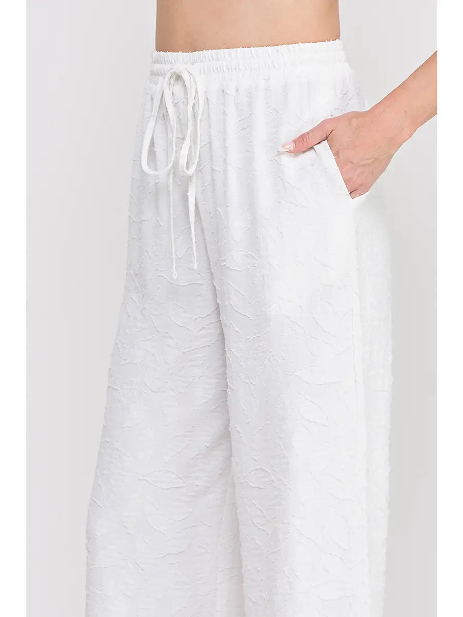 Jacquard Elastic Tie Waist Pants-Off White
