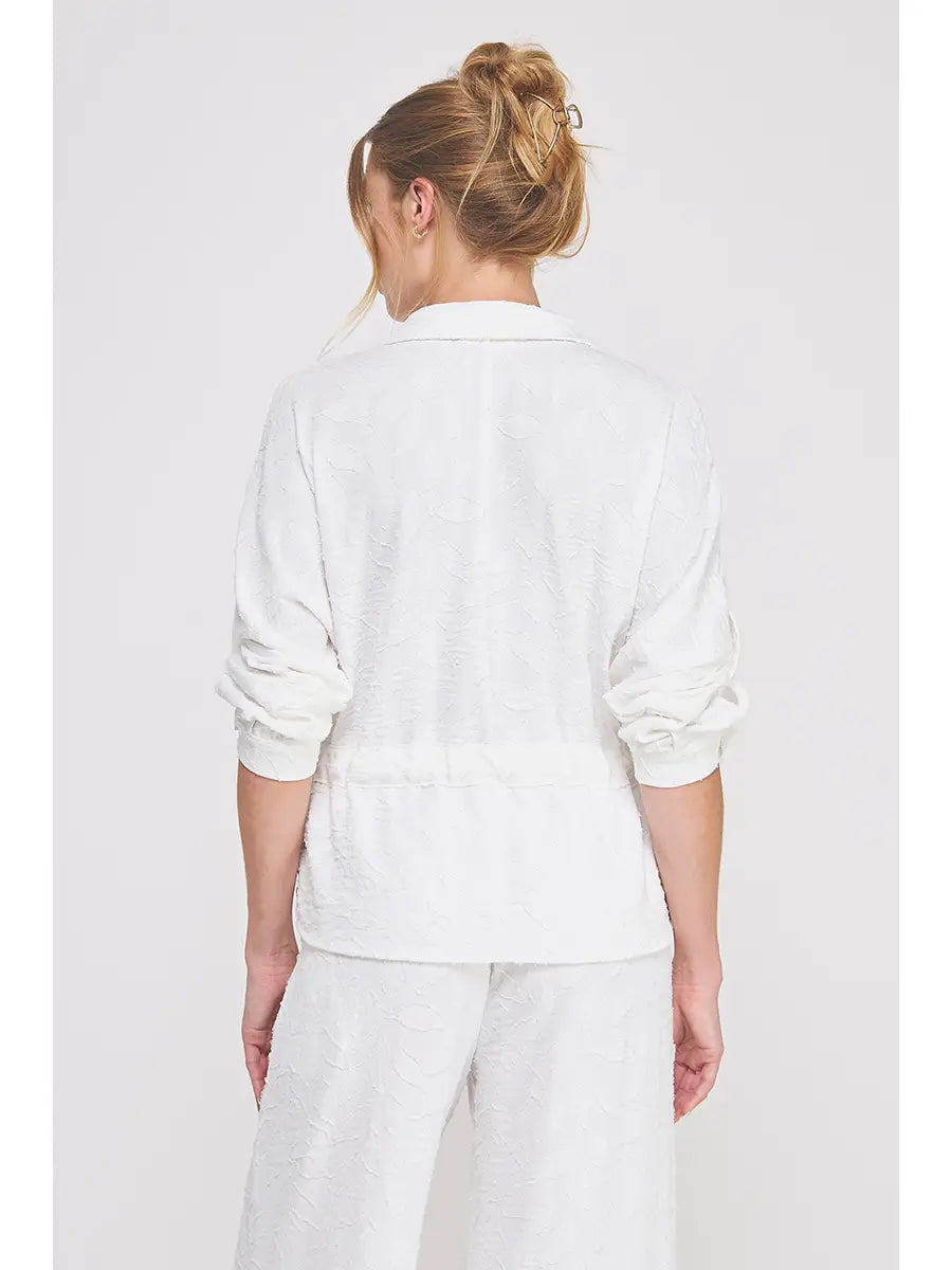 Jacquard Utility Tie Waist LS Top-Off White