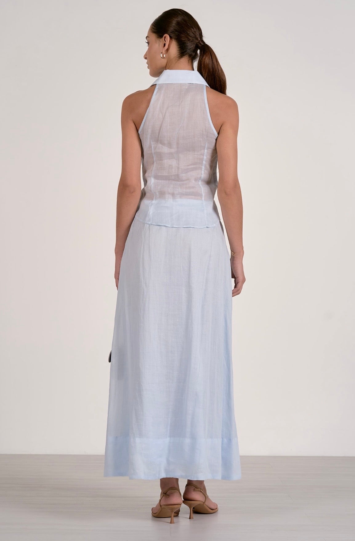 Maxi Skirt w/Slit-Light Blue