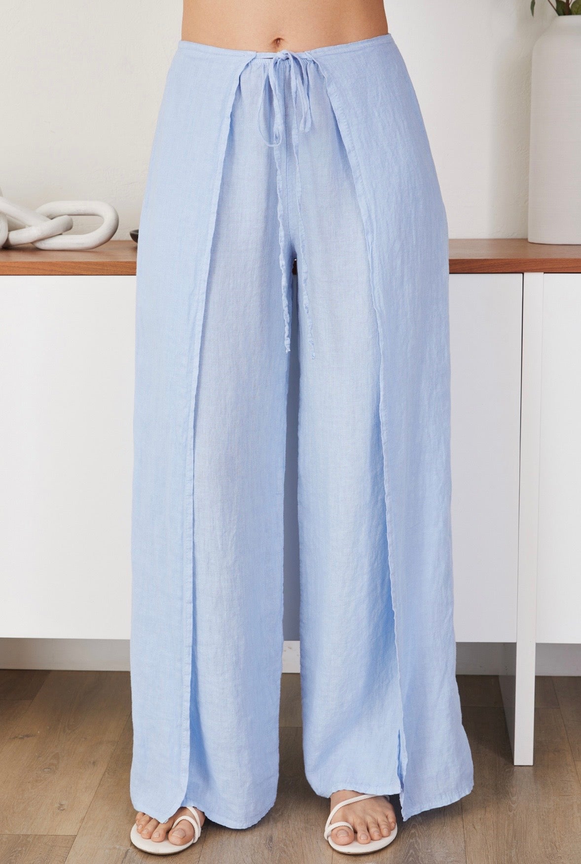 Linen Pants w/Side Panel-Blue Sky