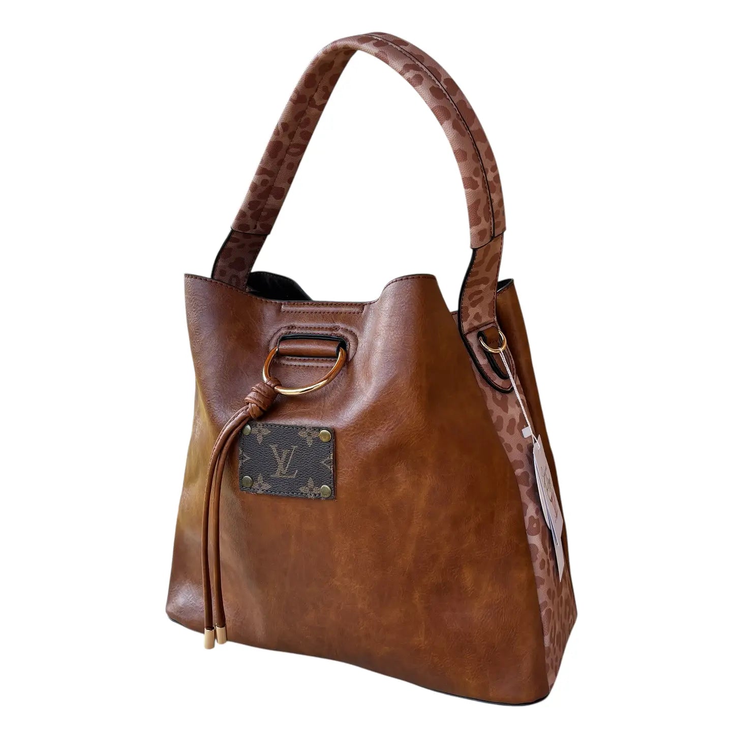 Lawless Leopard Trim Hobo-Cognac