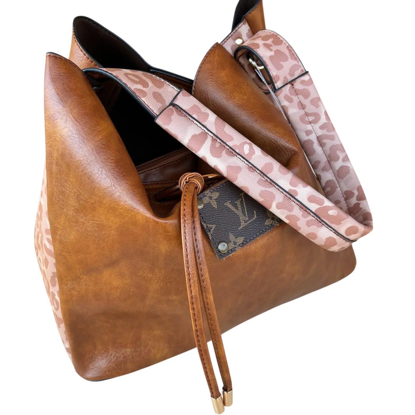 Lawless Leopard Trim Hobo-Cognac