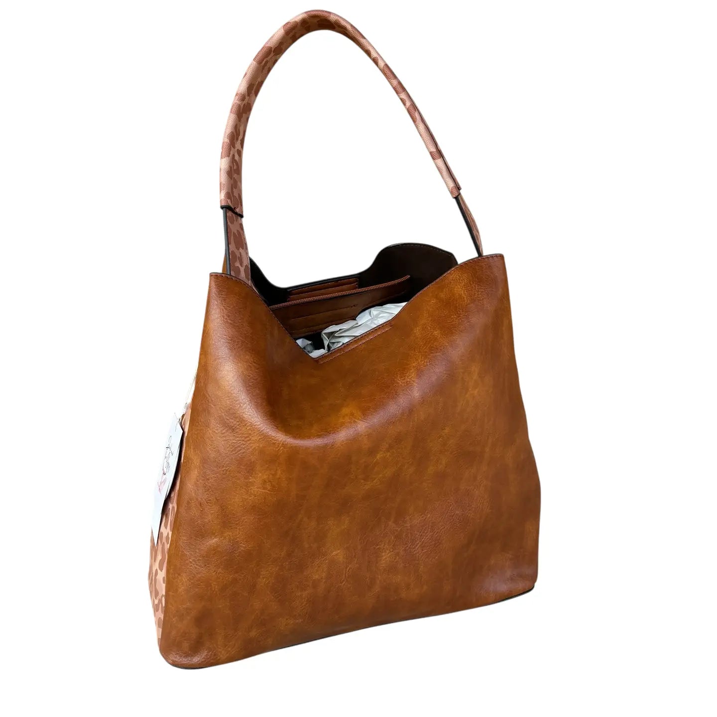 Lawless Leopard Trim Hobo-Cognac