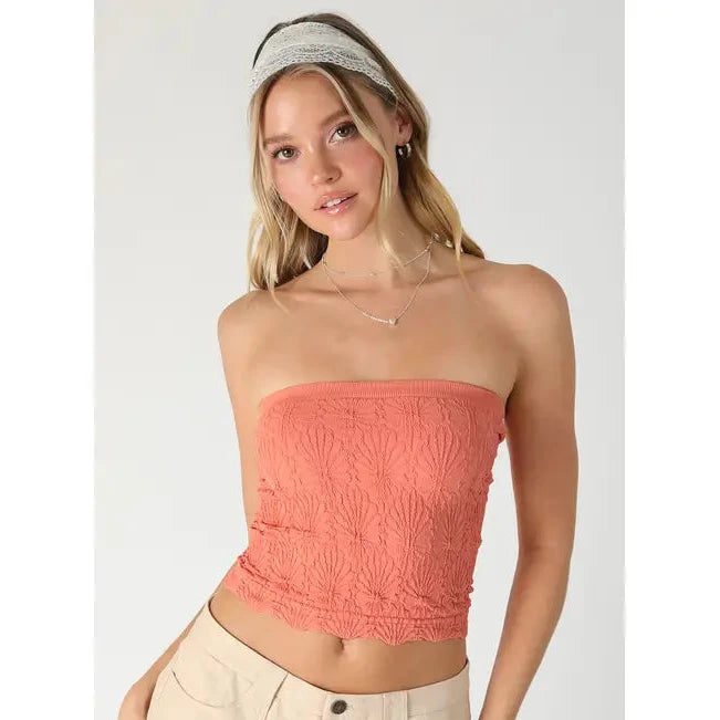 Lace Textured Tube Top-Terracotta