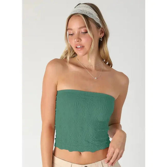 Lace Textured Tube Top-Dusty Teal