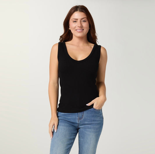 Ultra Lush Reversible Seamless Ribbed Tank Top-Black