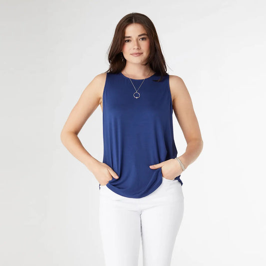 Pleat Back Tank-Navy