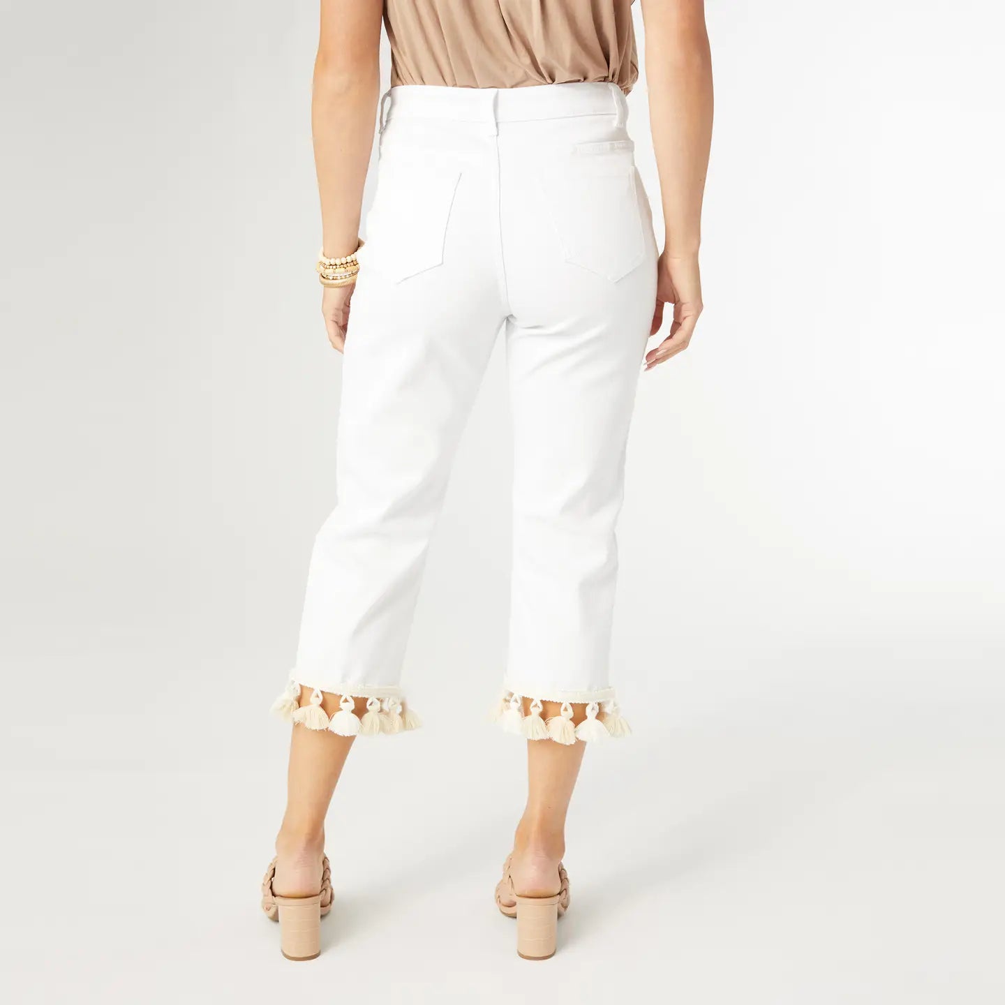 Straight Leg Crop Pant w/Tassels-Crisp White