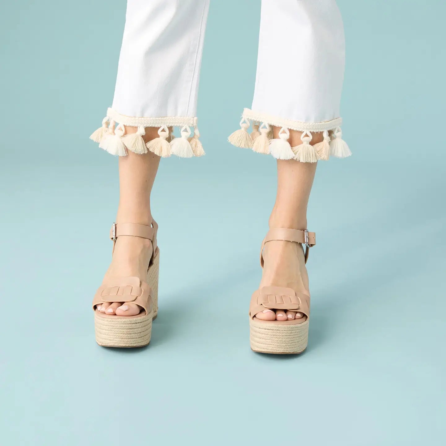 Straight Leg Crop Pant w/Tassels-Crisp White