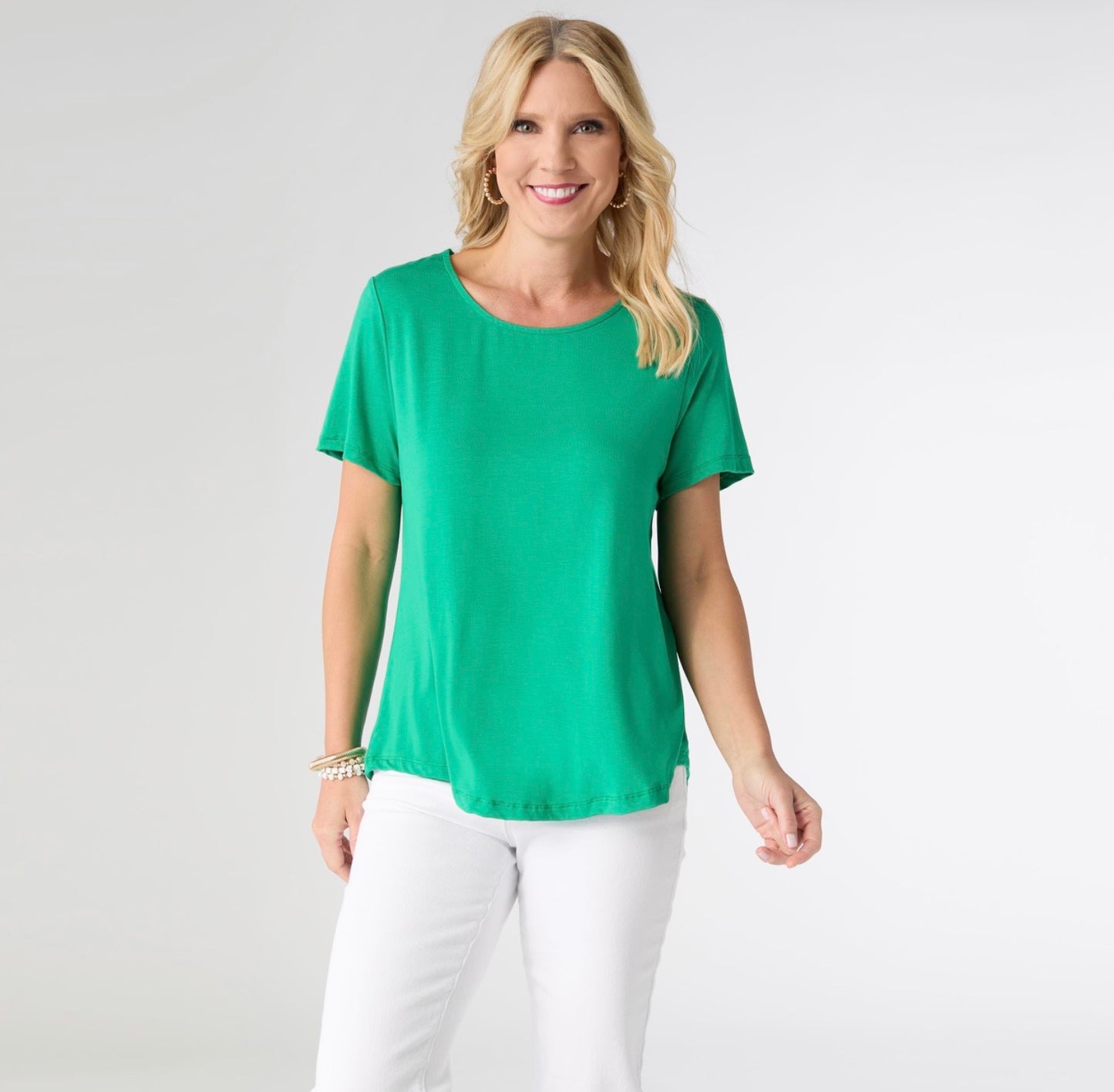 Pleat Back Tee-Bright Green