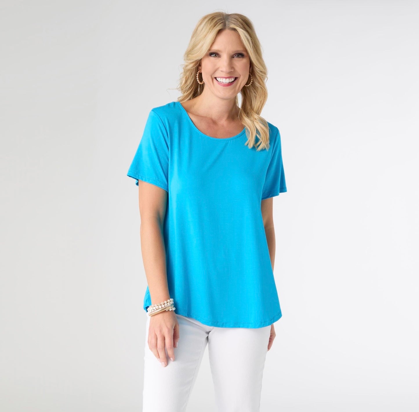 Pleat Back Tee-Capri Blue