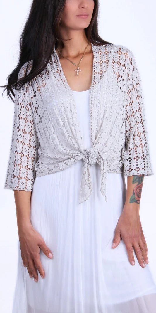Kara Short Knit Cardigan-Beige