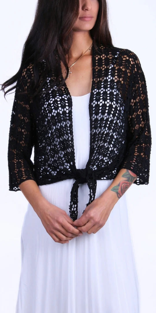 black short cardigan for dresses Bow Stitch Cropped Cardigan Black