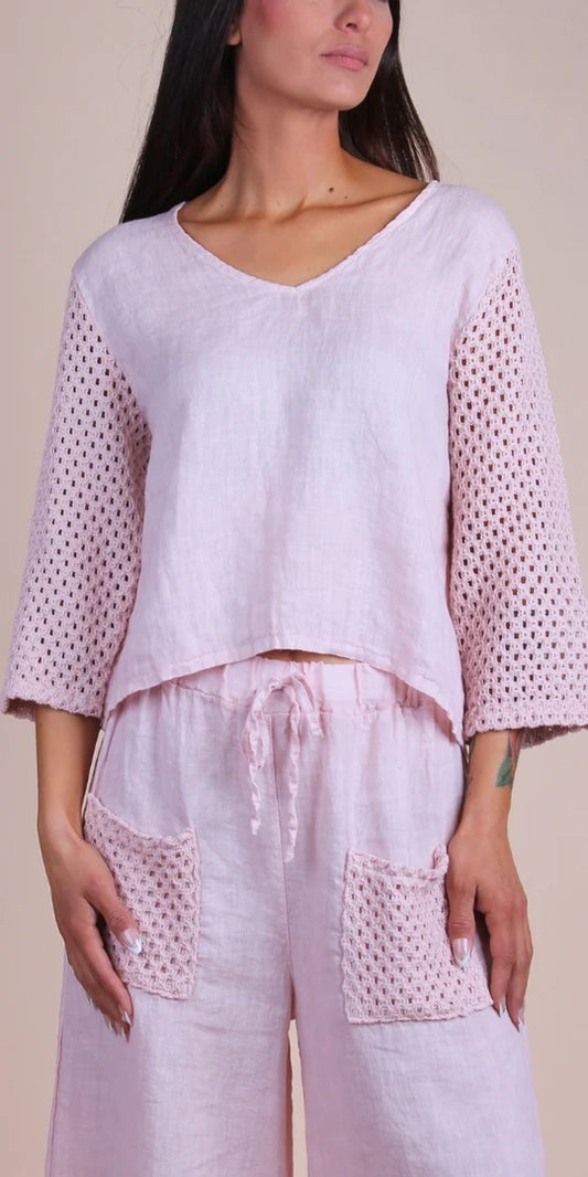 Primavera Linen Top-Pink