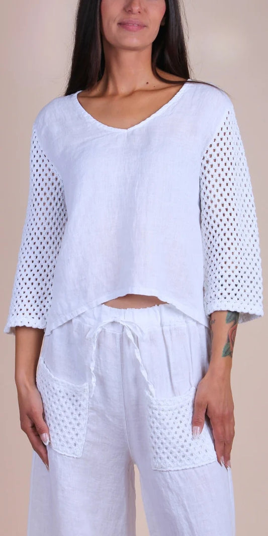 Primavera Linen Top-White