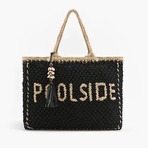 Poolside Jute Macrame Tote-Black