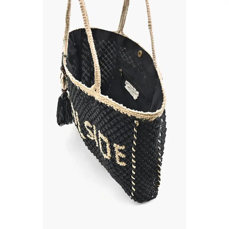 Poolside Jute Macrame Tote-Black