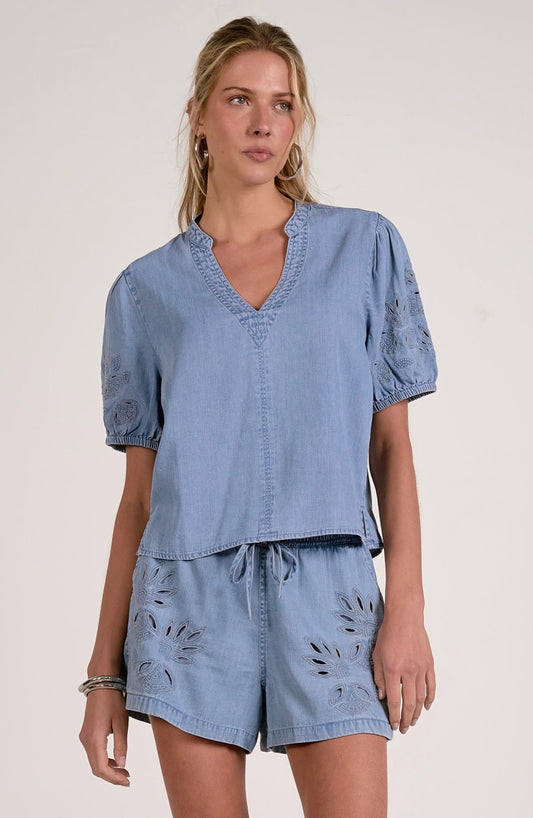 Tencel Top w/ Detail Denim