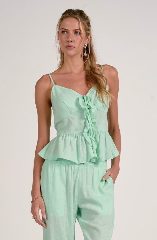 Spaghetti Strap Ruffle Top-Mint