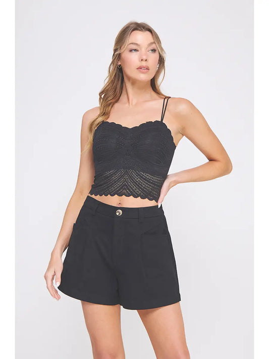 Fine Lace Pattern Scallop Bralette-Black