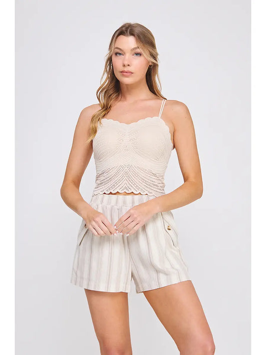Fine Lace Pattern Scallop Bralette-Nude