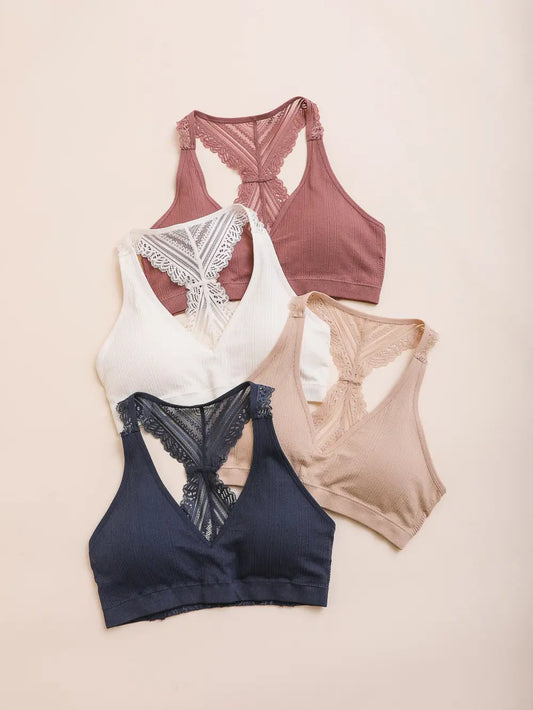 Seamless Front/Lace Racerback-Ivory